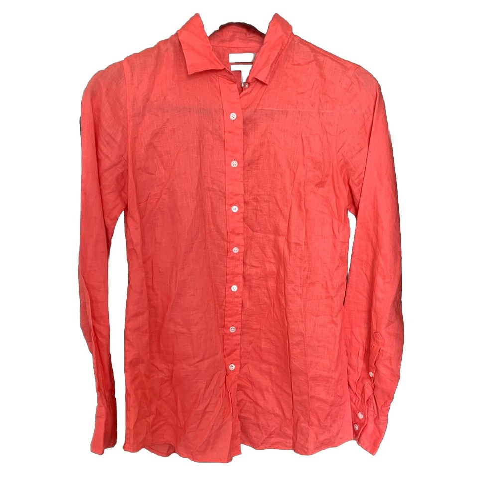 J Crew Coral 100% Linen Perfect Button Blouse Ladies Size 2 SmallXS beach preppy